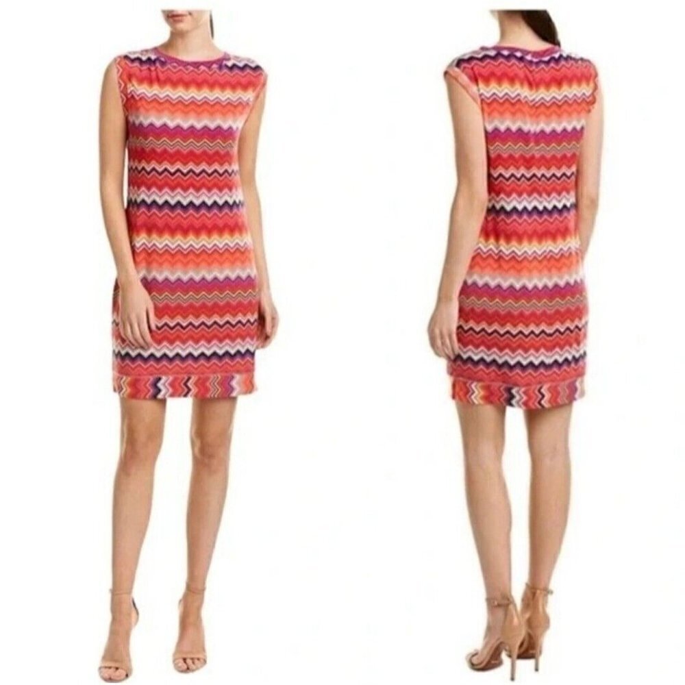 Trina Turk Multi Zinnia Zig Zag Printed Sheath Dress Colorful Capsleeve Retro XS